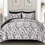 LLDSYW King Size Comforter Set - 7 Pieces Bed in a Bag Soft Microfiber Bedding Comforter Set Leaves Floral Pattern on White Comforter Sets with Sheets for All Seasons (King, Black)