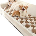 Fuzzy Chic Cotton Protective Couch Cover,Machine Washable & Non-Slip Pet Mat Bed Couch Cover,Garden Sofa Cover Cream-Coloured Plaid Pet Mat for Most Cats Dogs,Pets (dark coffee, 27.6*59.1inch)