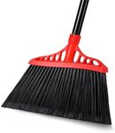 Tiumso Heavy Duty Broom, Outdoor Brooms, Commercial Broom for Sweeping Indoor, Kitchen Broom with 55" Long Handle, Angle Brooms for Patio Kitchen Shop Sidewalk - Black and Red