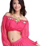 The Dance Bible Long Sleeve Chiffon Belly Dance Sequin Coin Embellished Blouse for Women (Rose Pink)