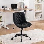 YOUNUOKE Office Chair Desk Chair with Wheels, Thick Upholstery Armless Computer Chair, Small Cute Office Chair Faux Leather Swivel Desk Chairs, Office Waiting Chair Side Chair Task Chairs, Black