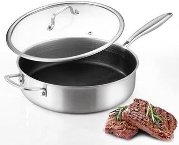 DELARLO Tri-Ply Stainless Steel 5.5QT Saute Pan With Lid, Nonstick 12.3 Inch Deep Frying Pan, Induction Large Skillet, Cooker Pan for Chefs, 12inch Chef's Pan Dishwasher & Oven Safe 650℉