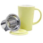 TOSSOW Ceramics Tea Mug with Infuser and Lid,Ceramic Tea Brewing Cup with Infuser Basket and Lid for Steeping, Loose Leaf Tea Maker, 14 OZ,Mint Green