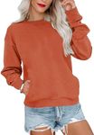 RANPHEE Womens Long Sleeve Tops Rust Fall Fashion 2024 Basic Crew Neck Cute Lightweight Hooded Shirts Loose Fit Pullover Sweatshirt L