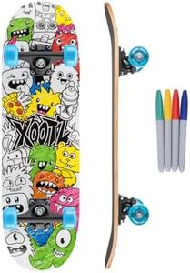 Xootz Kids Sketch Ya Deck, Colour In Skateboard for Beginners, Double Kick Trick Board, 28'' Maple Deck, Ages 3+, White, One Size