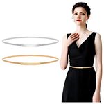 WERFORU Women Skinny Metal Waist Belt Gold Waistband Elastic Metal Chain Waist Belt for Dress, Gold+Silver,Suit for waist size 25"-30"