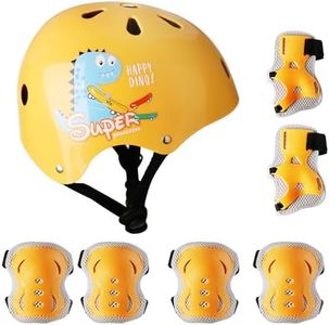 Kids Bike Helmet with Knee Pads Elbow Pads Wrist Guards for Kids Toddler Ages 2-10, Adjustable Kids Helmet for Multi-Sports Skateboard Cycling Bicycle Scooter Skating Climbing (Orange)