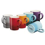 Cooks Professional Set of 6 Tea Coffee Mugs | 6 x 350ml Ceramic Mugs | Durable Stoneware Coffee Cup Set | Multi-Colour