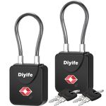 TSA Luggage Locks with Keys, [2 Pack] Diyife Security Suitcase Padlocks with Keys, Flexible Cable, Zinc Alloy TSA Lock Small Suitcase Locks with 4 Keys for Luggage Travel Suitcase Bag Case (Black)