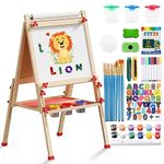 Easel for Kids Including 100+ Accessories, Kids Easel Double Sided Wooden, White Board & Magnetic Drawing Board & Paper Roll, Height Adjustable Standing Art Easel for Kids 2-4 4-8 9-12