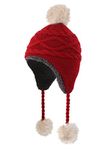 Home Prefer Girls Sherpa Earflaps Hat Kids Winter Hat Cable Knit Pom Beanie Fuzzy Peruvian Hat Red M