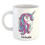 FurnishFantasy Unicorn Ceramic Coffee Mug - Best Happy Birthday Gift for Daughter, Sister, Gift for Kids, Return Gift - Color - White, Name - Vrinda