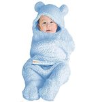 OYO BABY Cotton 3-in-1 Hooded Baby Blanket Wrapper (Blue) | Swaddle for New Born | All Season | 0-6 Months | Sleeping Bag | Bath Towel | Bath Robe