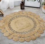 The RUGS GALLERY Handwoven Natural Jute Payal Tikki Designers Round Carpet | Rug Area, Floormat | for Bedroom, Dining Hall (Multi, 100 CM)