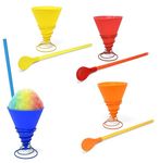 Reusable Silicone Snow Cone Cups Sets, 4 Leak Proof Multi-Color Cups, Metal Cup Holders And Spoon Straw For Birthday Party Or Summer Cookout. Snow Cone Cups For Slushies, Shaved Ice Syrup, 7 Oz