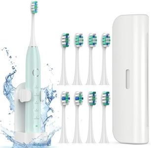 Fronix Electric Toothbrush for Adults with 8 Brush Heads, Sonic Toothbrush Rechargeable with a Holder & Travel Case, 2.5 Hours Charge for 120 Days Use - Light Green