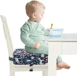 Toddler Booster Seat for Dining Table and Kitchen Chair – Adjustable Safety Straps, PU Leather, Non-Slip, Easy to Clean, Portable Travel Foam Booster Cushion for Kids & Toddlers (Blue-Animals)