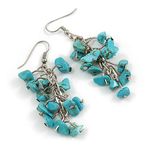 Turquoise Nugget Stone Cluster Drop/Dangle Earrings In Silver Tone - 60mm L