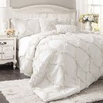 Lush Decor Comforter Ruffled 3 Piece Set with Pillow Shams-Full Queen-White