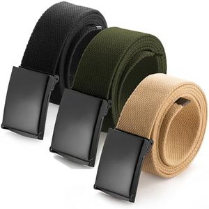 Mile High Life Cut To Fit Canvas Web Belt Size Up to 52" with Flip-Top Solid Black Military Buckle