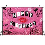 7x5ft Red Lip Happy Birthday Backdrop Pink Girl Teen Girls Theme Party Supplies Banner Rose Pink Glitter Photography Background for Mean Girls 2000s Birthday Party Decorations