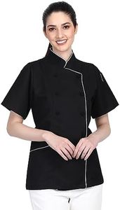 Short Sleeves Tailored Fit Chef Coat Jacket Uniform for Women for Food Service, Caterers, Bakers and Culinary Professional (Black/White Trim, M)