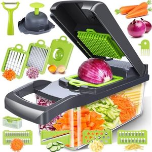 LIHUYAS 12 in 1 Pro Vegetable Chopper with Container, Multifunctional Veggie Chopper Dicer,Salad Chopper Box, Mandoline Slicer,Food Chopper with Sharp Blades, Easy to Clean