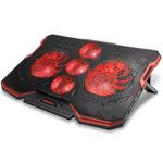 ENHANCE Cryogen Gaming Laptop Cooling Pad - Fits 17 in. Computer, PS4 - Adjustable Laptop Cooling Stand with 5 Quiet Cooler Fans, 2 USB Ports and LED Lighting - Slim Portable Design 2500 RPM (Red)