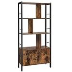 VASAGLE 4 Tier Bookcase Shelving Unit Storage Unit with Doors Large Steel Frame for Living Room Office Bedroom Industrial Style Rustic Brown and Black LBC022B01