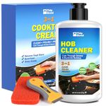 Hob Cleaner Kit for Glass, Ceramic & Induction Hobs – Heavy Duty Hob Cleaner and Polish with Scraper & Non-Scratch Pad, Removes Burnt-On Food, Grease & Stains, for Electric Hob Cleaning, 250ml
