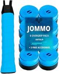 JOMMO - Set [11 pcs, 4 Colors] - Tennis Accessories - [x8 Overgrips, x1 Vibration Dampener, x1 Sweatband, x1 Silicone Ring] (Blue)