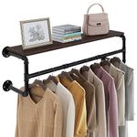 Greenstell Garment Rack, 45.5" Wall Mounted Clothes Rail with Top Shelf, Industrial Pipe Hanging Clothes Rack, Heavy Duty Garment Bar, Multi-Purpose Hanging Rod for Closet Storage Black 4 Base