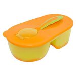 BAYBEE Baby Feeding Bowl Set with Spoon | Kids Bowls for Food Feeding & Weaning with Lid & 2 Compartments | Newborn Feeding Essentials | Portable Baby Feeding Bowl and Spoon Set (Orange/Yellow)