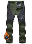 JHMORP Men's Winter Hiking Snow Ski Pants Waterproof Softshell Fleece Lined Insulated Work Pants 4 Pockets (Army Green,CA 36)