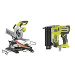 Ryobi R18MS216-0 One+ Cordless Mitre Saw, 18 V, Hyper Green & R18GN18-0 18V ONE Plus Cordless 18 Gauge Nailer Bare Tool, One Size, Hyper Green