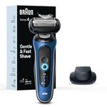 Braun Electric Shaver for Men, Series 6 6120s, Wet & Dry Shave, Turbo & Gentle Shaving Modes, Foil Shaver, Engineered in Germany, With Precision Trimmer & Pouch, Blue