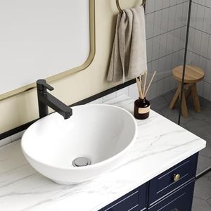 Bathroom Sink, White Ceramic Elliptical Vessel Sink - 16 in x13 in Above Counter Bathroom Vanity Basin for Modern Lavatory Design