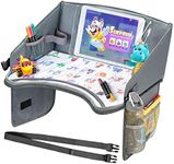 Kids Travel Tray for Car Seat with Dry Erase, Cup/iPad/Holder, 16x12 (Gray)