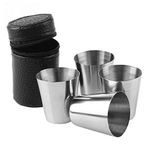 AUGEN 2 Ounce (60ml) Stainless Steel Shot Cups Shot Glass Drinking Vessel Unbreakable Metal Shooters for Whiskey Tequila Liquor Great Barware Gift with Leather Pouch (Set of 4)