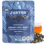 JusTea CREAM EARL GREY | Loose Leaf Black Tea | Recyclable Refill Pouch | 40+ Cups (90g) | High Caffeine | Award-Winning | Fair Trade | Non-GMO