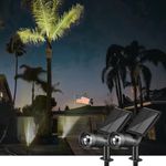 Solar Spot Lights Outdoor, Solar Landscape Lights Flag Pole Lights, Auto On/Off with 3 Modes IP67 Waterproof Security Wall/Ground Light for Flag, Garden, Tree, Statue, Landscape and Yard (2 Pack)