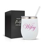 Your Dream Party Shop Wifey Tumbler, White Stainless 12oz Steel Wine Mrs Tumbler with Lid and Straw, Wifey Gifts, Mrs Cup, Perfect Future Bride Tumbler or Cool Bridal Shower Gift for the Bride To Be!