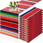 12 Pcs Mexican Serape Table Runner Mexican Party Table Blanket Serape Colorful Striped Runner Fringe Cotton Table Runner Decoration for Cinco De Mayo Fiesta Party Wedding 14 x 84 Inch (Fresh Style)