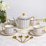 CwlwGO-7 Oz Bone China Blue Tea Cup and Saucer Service for 4,Afternoon Porcelain Tea Set with Teapot,Tea Sets For Women Tea Party.