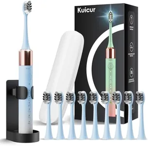 Sonic Electric Toothbrush for Adults and Kids, Comes with 10 Brush Heads & Travel Case, 5 Modes with 2 Minutes Built in Smart Timer, One Charge for 90 Days, 42,000 VPM Motor (Blue and White)