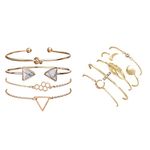 Shining Diva Fashion Set of 4 Multilayer Charm Bangle (Golden) & Multilayer Crystal Charm Bangle Gold Plated Cubic Zirconia Bracelet Set of 5 (Golden) For Women.