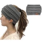 WharFlag Womens Beanie Hats - Women Winter Warm Headband Hat Stretchy Knitted Headwear Soft Horsetail Messy Bun Hats (C Gray)