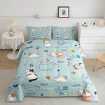 Kawaii Cat Comforter Set Twin Boys Kids Cute Pet Cat Bedding Girls Teens Lovely Cartoon Kitten Print Bedroom Decor Soft Warm Lightweight Quilts 2 Pcs Cute Cat Down Comforter with 1 Pillowcase