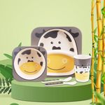 Tony Stark Bamboo Baby Feeding Set - 5-Piece Tableware for Toddlers, Kids & Babies Includes Plate, Bowl, Cup, Spoon, Fork - BPA-Free, Unbreakable Eco-Friendly |Organic & Natural (Cow)