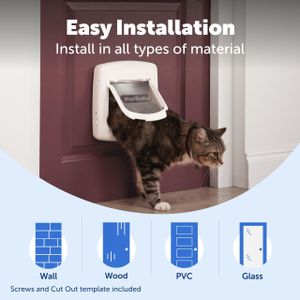 PetSafe Magnetic 4-Way Locking Cat Flap – Selective Entry, White/Woodgrain